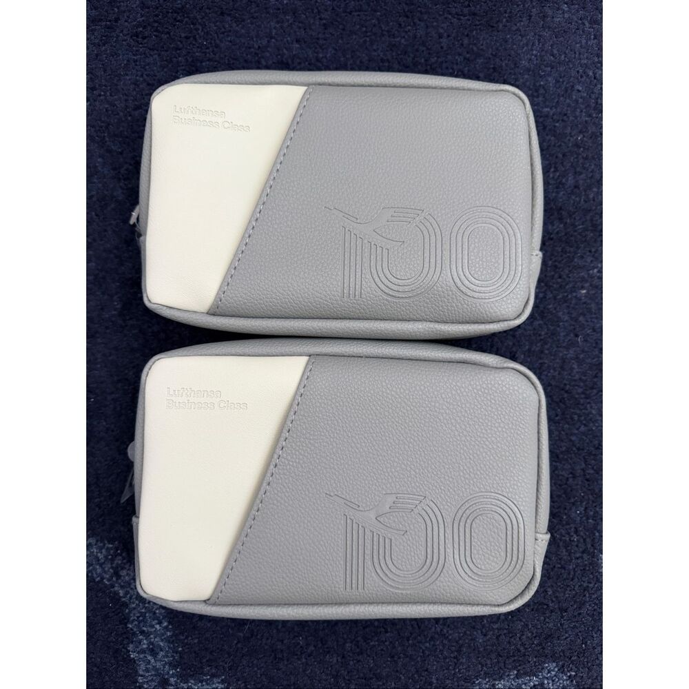 Lufthansa Business Class 100th Anniversary Amenity Bag - White / Gray - NEW